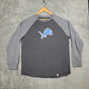 Majestic Shirt Mens XL Gray Detroit Lions KBNB Raglan Long Sleeve NFL Football